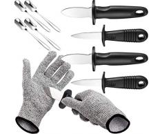Zonon 4 Pièces Couteau à Huître avec des Gants de Protection de Niveau 5 Résistant Aux Coupures(L), Outil d’Ouverture de l’Écailleur d’Huîtres pour Coquillages, Fruits de Mer