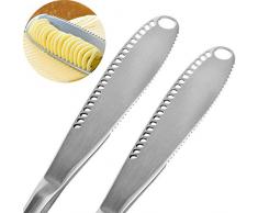 OurLeeme 2PCS Couteau à beurre en acier inoxydable, professionnel 3 en 1 couteau à beurre Curler avec bord dentelé