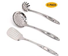 Yueser Cuillère à Spaghetti, Ustensiles de Cuisine 3 pièces Cuillère à Spaghetti Con Ecumoire en Acier Inoxydable et Spatule pour la Cuisine