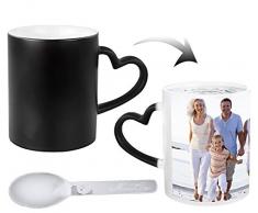 Mug Personnalisé avec Votre Photo Image Message Tasse Magique en Céramique Sensible à la Chaleur Change Couleur Coupe à Café Thé Boire avec Cuillère en Bonus pour Cadeau dAnniversaire Noël Fête
