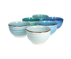 Ensemble de Bols de Service 6 pièces Bols Ronds Bleus Baita pour Salade de Fruits, muesli et Soupe Bols de Snack 650 ML Plats en faïence gastronomie