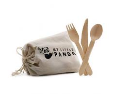 100 pièces de couverts en bois jétables biodégradables de 17 cm, dans un sac en coton recyclé