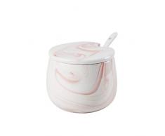Hetoco Rose Blanc Marble Porcelaine Bol à Sucre, Sucrier avec Cuillère et Couvercle Récipients Dépicespour Boîte Assaisonnement la Maison et de Cuisine