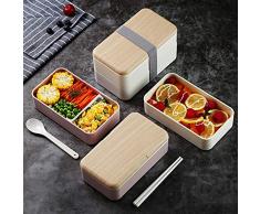 LKW Four À Micro-Double Boîte Bento, La Salade en Bois Boîte Bento BPA Alimentaire Portable (1200 ML)