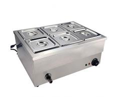 TAIMIKO Bain Marie électrique à 6 bacs en Acier Inoxydable Contrôle de la température avec Robinet de vidange 1500W 220-240V Certification CE (TC-3B-6)