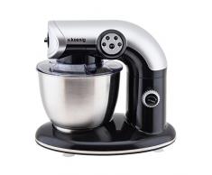H.Koenig Robot Pétrin Professionnel KM80 Multifonctions 5.5L Noir Puissant 1000W, Robot Cuisine Pâtissier Pétrin 4 vitesses, Fouet, Batteur, Crochet, Pétrisseur, Couvercle anti-éclaboussure