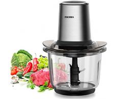 Hachoir Electrique, FOCHEA 400W Hachoir Viande Multifonctionnel 2 Vitesses, Bol en Verre de 1,5 L avec 4 Lames en Acier Inoxydable pour viande, Fruits et Noix