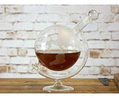 Homezone Large Vintage Glass World Globe Whisky Decanter Wine Carafe On Cradle. 700ml Hand Blown Etched Glass Drinks Decanter, Perfect Christmas Gift For Him/Her.