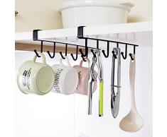 Hysagtek Lot de 2 tasse mug support sous armoire étagère Tasse mug Cintre 6 crochets Cravate ceintures Cintre Porte-serviettes Organiseur de stockage de support de séchage Rack, sans percer, Noir