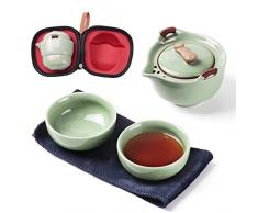 Théière de voyage en céramique avec infuseur en Kung Fu chinois 1 pot 2 tasses en porcelaine avec sac portable Boîte tout en un pour la maison lextérieur le pique-nique le camping les hôtel