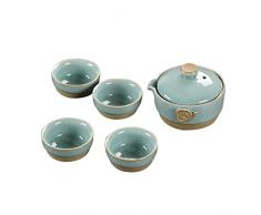 Little ants Kungfu thé Chinois de Gong Fu à thé en céramique Ensemble à thé Tasse à thé Maison/Bureau/Voyage Service à thé Mini Théière avec 4 Tasse de thé (Bleu Clair)