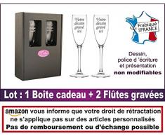 2 Flûtes à Champagne Gravées Modèle Cœurs avec Boîte Cadeau - Cadeau de Mariage pour Les Mariés - Cadeau Repas de Mariage, Invité au vin dhonneur, Anniversaire de Mariage