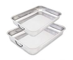 Menax - Plat à Four avec Poignées - Plaque à Rôtir - Plat à Gratin - Acier Inoxydable - Ensemble de 2 Pièces - 30 et 40 cm