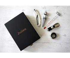 Atelier Mumu Coffret Sommelier personnalisé, boîte gravée avec Votre Texte, ouvre Bouteille vin, kit oenologue