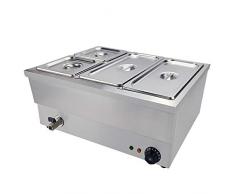 TAIMIKO Bain Marie électrique en Acier Inoxydable 4 bacs 1500W 220-240V (Robinet de vidange et Contrôle de la température) CE