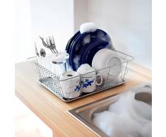 Relaxdays Égouttoir à vaisselle et support pour couverts et bac -assiettes inox acier inoxydable, gris argenté - HxlxP : 39,5 x 30,3 x 12.5 cm