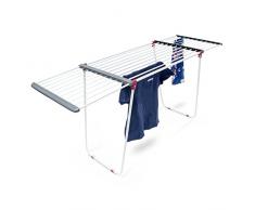 Relaxdays 10018866 Séchoir à linge sur pied rétractable pour usage intérieur extérieur étendoir à vêtements avec rallonges, blanc