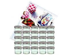 MamboCat Lot de 25 bocaux à confiture en verre de 125 ml avec couvercles argentés To 66 Livre de recettes Diamant-Zucker inclus (français non garanti).