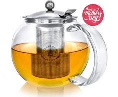 Théière Teabloom Classica - Théière en verre résistant à la chaleur - 1200 ml - Infuseur amovible en acier inoxydable Théière de 1,2 L