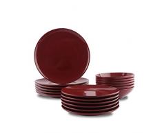 AmazonBasics Service de table 18 pièces en grès, pour 6 personnes, Cranberry
