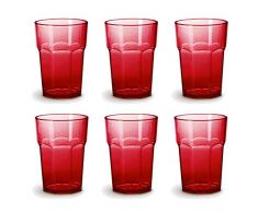 Omada Design Ensemble de 6 verres à boissons de 42,5 cl, en verre ou à long drink, en plastique de 12,5 cm de hauteur, incassables, de forme octogonale empilables et allant au lave-vaisselle,rouge