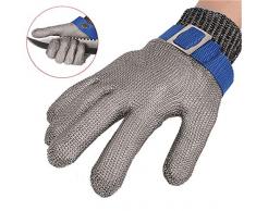 ThreeH Gants de protection pour la coupe Hachoir Tranchage de la viande Traitement des gants en acier inoxydable résistant aux coupures GL09 L(1 pièce)