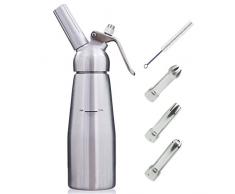 le homeware Siphon à Crème Fouettée Professionnel en Aluminium 500 ML avec 3 Douilles Décoratives (N20 Non Inclus)