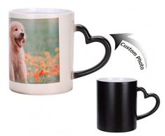 Mug Personnalisé Votre Photo Texte Tasse Magique Personnalisable Image Coupe à Tasse Noir Changeante de Couleur Sensible à la Chaleur Tasse à Thé Chaude pour Cadeau de Noël Anniversaire avec Cuillère