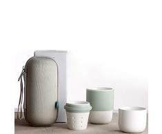 JANNIDE Théière de Voyage en céramique théière Chinoise de Kung Fu, 1 Pot Tasses à thé avec infuseur de thé Sac Portable pour Pique-Nique en Plein air Home Office Business (Style-01)