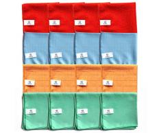 Fun & Life Lot de 16 chiffons en microfibre (lot de 16 pièces) + 4 x bleu (cuisine/bain) + 4 x orange (cuisine/bain) + 4 x rouge (usage universel) 30 x 30 cm