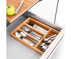 Relaxdays 10018886 Range-couverts en bambou organiseur de tiroir 4 compartiments HxlxP: 4 x 25 x 34 cm résistant durable en bois, nature