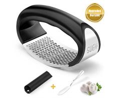 SueH Design Presse a Ail a Bascule en Acier Inoxydable | Jeu dOutils Tout-en-Un pour lAil avec Nettoyant en Acier Inoxydable et Eplucheur a Ail en Silicone