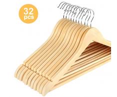 ABSOFINE 32 Cintres en Bois Crochet Couleur érable pivotant à 360° avec Barre Antidérapant pour Vêtements 44.5cm