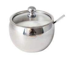 Newness Sucrier Inox, Bol à Sucre Sucrier Pot à epices Assaisonnement Pot de Sauce Sel Conteneur Boîte Fournitures de Cuisine, 225 ML (7.6 OZ)