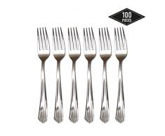 100 Pièces Fourchettes en Plastique Jetables dArgent| Solide Durable & Réutilisable| Couverts en Plastique, Vaisselle Jetable pour Fêtes Anniversaires Mariages Noël.