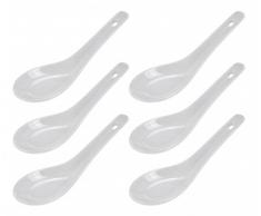 Cuillères à riz en porcelaine - lot de 6 pièces - cuillères à soupe - couverts à dessert