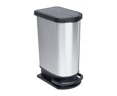 Rotho 1166510264 Poubelle à pédale Paso Duo 50l, Plastique, Argent Métallique, 45 x 35 x 25 cm