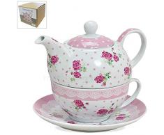 matches21 avec théière et tasse avec soucoupe Porcelaine Kit de service de thé théières roses avec liseré rose + 100 g thé Plaisir