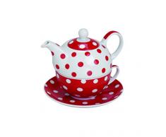 Théière avec tasse et soucoupe matches21 tEA fOR oNE rouge à pois 15 x 14 cm en porcelaine