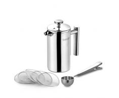Velaze Cafetière à Piston, Français Presse en Acier Inoxydable de 350ML, avec Filtres à Café, Double Parois Incassable, Cuillère à Café-S, pour 2-3 Tasses