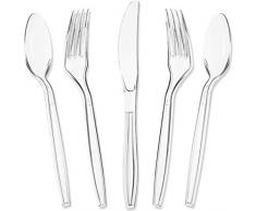Juvale Couverts en plastique (180 pièces) – Fourchettes jetables, cuillères à thé, couteaux, 100% de qualité alimentaire, sans BPA – Idéal pour les fêtes, les pique-niques et plus – Transparent