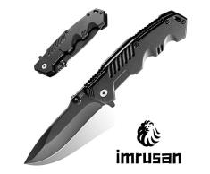 imrusan Couteau de Poche Pliant, Couteau de Survie Acier Inoxydable 7Cr17, Couteau Petit Pliable pour Chasse, Randonnée, Camping, Pêche - Bouton de Déclenchement Rapide et Poignée Ergonomique