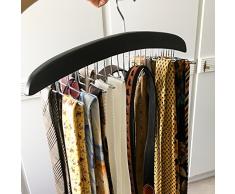 Homfa Porte-Cravate Cravate Rack de Rangement avec Crochet en Acier Inoxydable en Bois Noir 42 ×17 ×1.6 cm (1)