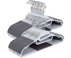 SONGMICS Lot de 50, Cintres en plastiques, Cintre peu encombrant, avec ouverture en forme de S, bandes antiglisses en caoutchouc, crochet chromé rotatif, Gris foncé et Gris CRP41G-50