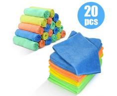 Chiffons de Menage Lavable Lot de 20 Torchons à Vaisselle Absorbant en Microfibre 4 Couleurs pour La Cuisine,Vitre,Sol,40 x 30 CM Masthome