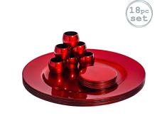 Argon Tableware Assiettes de présentation, sous-Verres et Anneaux Porte-Serviettes Rouge - Ensemble de 18 pièces