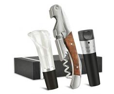 AYADA Bois de Qualité Sommelier Tire Bouchon Set, Corkscrew avec Bouchon à Vin sous Vide et Verseur 304 INOX Gravure Vin Kit Vin Accessoire Sommelier Professionnel Wine Bottle Opener Coffret Cadeau