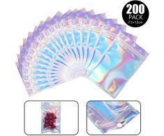 200 Paquets Sacs Refermables Anti-Odeurs Sacs Ziplock en Mylar Sac Pochette en Papier dAluminium Sac Holographique Plat en Papier pour Stockage de Nourritures (7,5 x 12 cm/ 2,95 x 4,72 pouces)