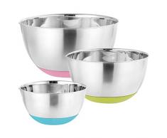 Ensemble de 3 Bol à Mélanger en Acier Inoxydable Saladier Inox Base en Silicone Antidérapante et Bec Verseur, Bol 1.5L, 3L, 5L