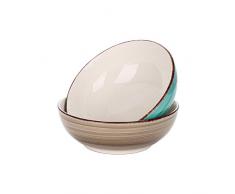 vancasso, Série Bella, Service de Table, Faïence Style Vintage Rustique (Turquoise & Chocolat, Service Bol Saladier *2)